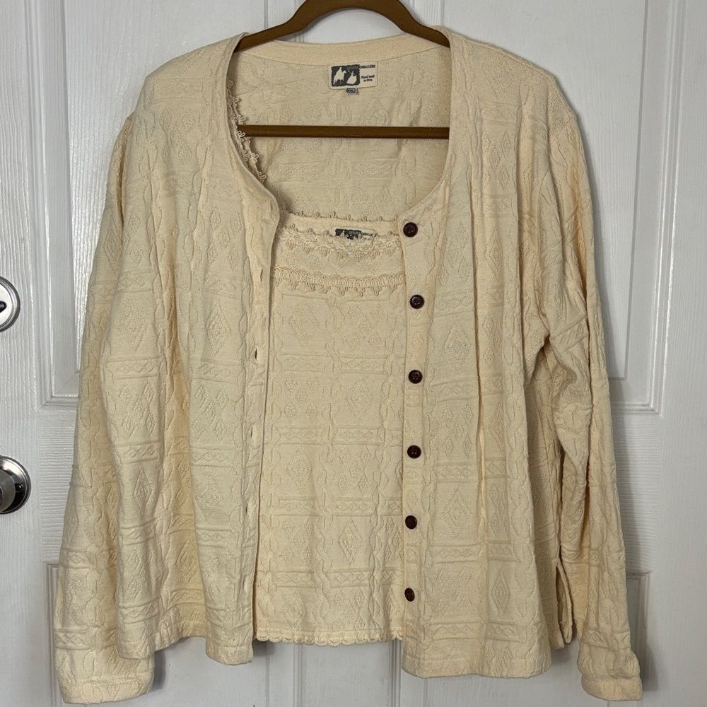 SEÑORA CABALLERO Peruvian Cotton Cream Textured Knit Cardigan Tank Set size XXL